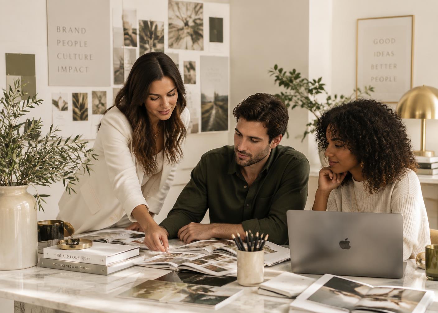 The Signature Agency team collaborating in a bright minimal studio